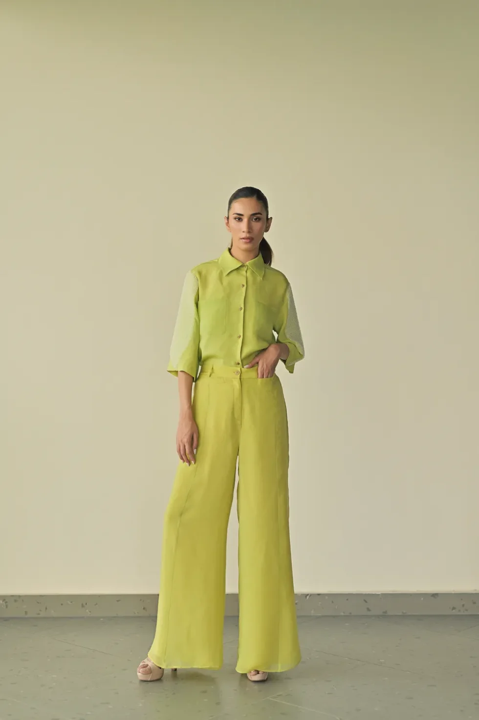 Monet Green Organza Parallel Trousers Monet Green Somya Goyal 6