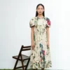 Newspaper Print Puffered Sleeve Dress Thithilii 5
