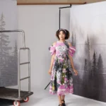Purple Scratch Print Bow Sleeve Dress Thithilii 3