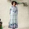 Sky Blue Hydrangea Full Sleeve Dress Thithilii 1