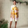 Sunflower Placement Collar Sleeve Dress Thithilii 3