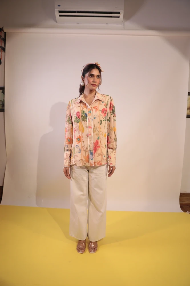 beige floral georgette shirt aditi agarwal 2